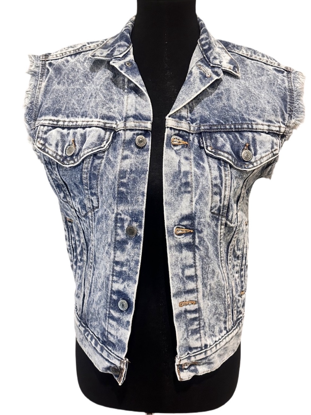 Levi’s Vintage 100% Cotton Acid-Wash Sleeveless Denim Vest - Light Blue Medium